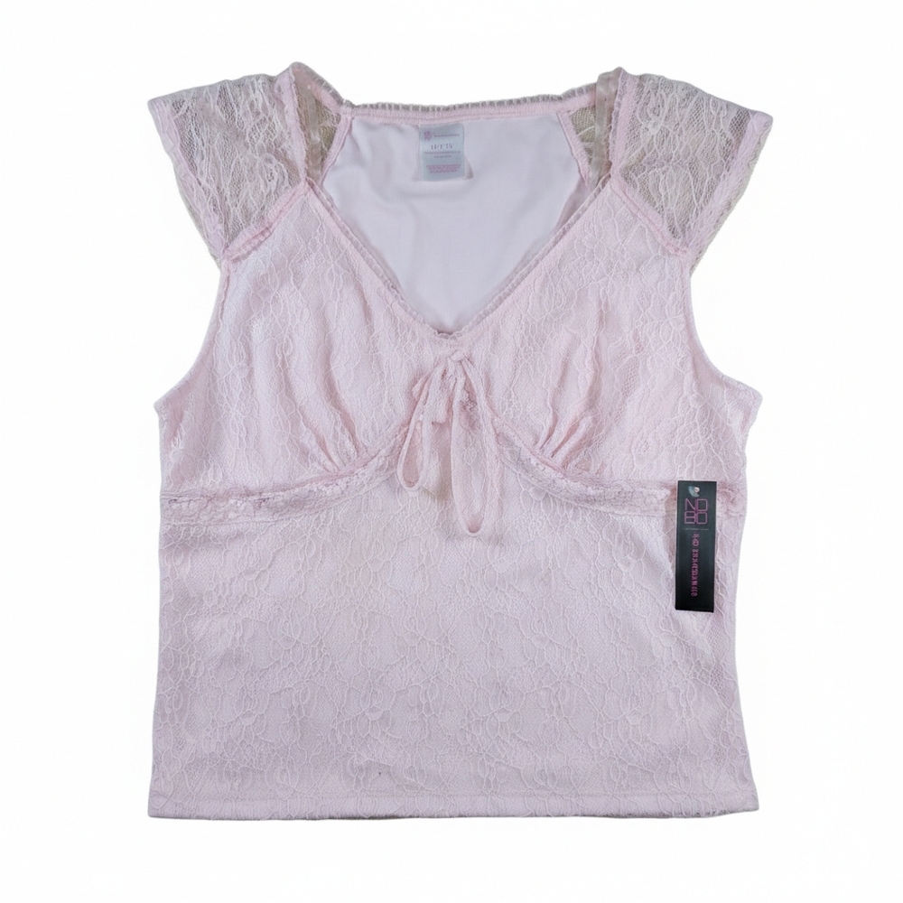 NWT Blush Pink Lace Cap Sleeve Top Size L (JR) Coquette Balletcore Y2K McBling